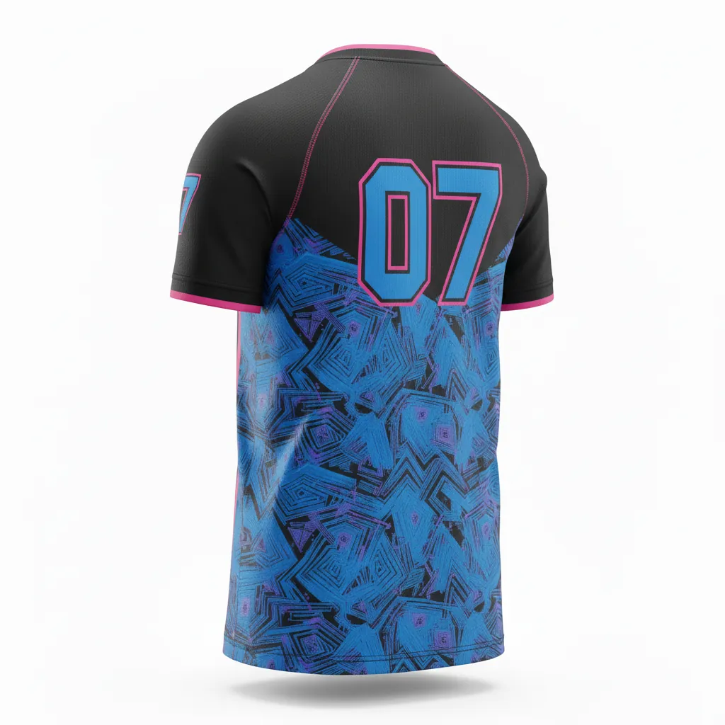 Custom Esports Short Sleeve Esports Jersey - Blue, Pink - Ss All Blacks Electric Hot - Back View - Kinexa Sportswear
