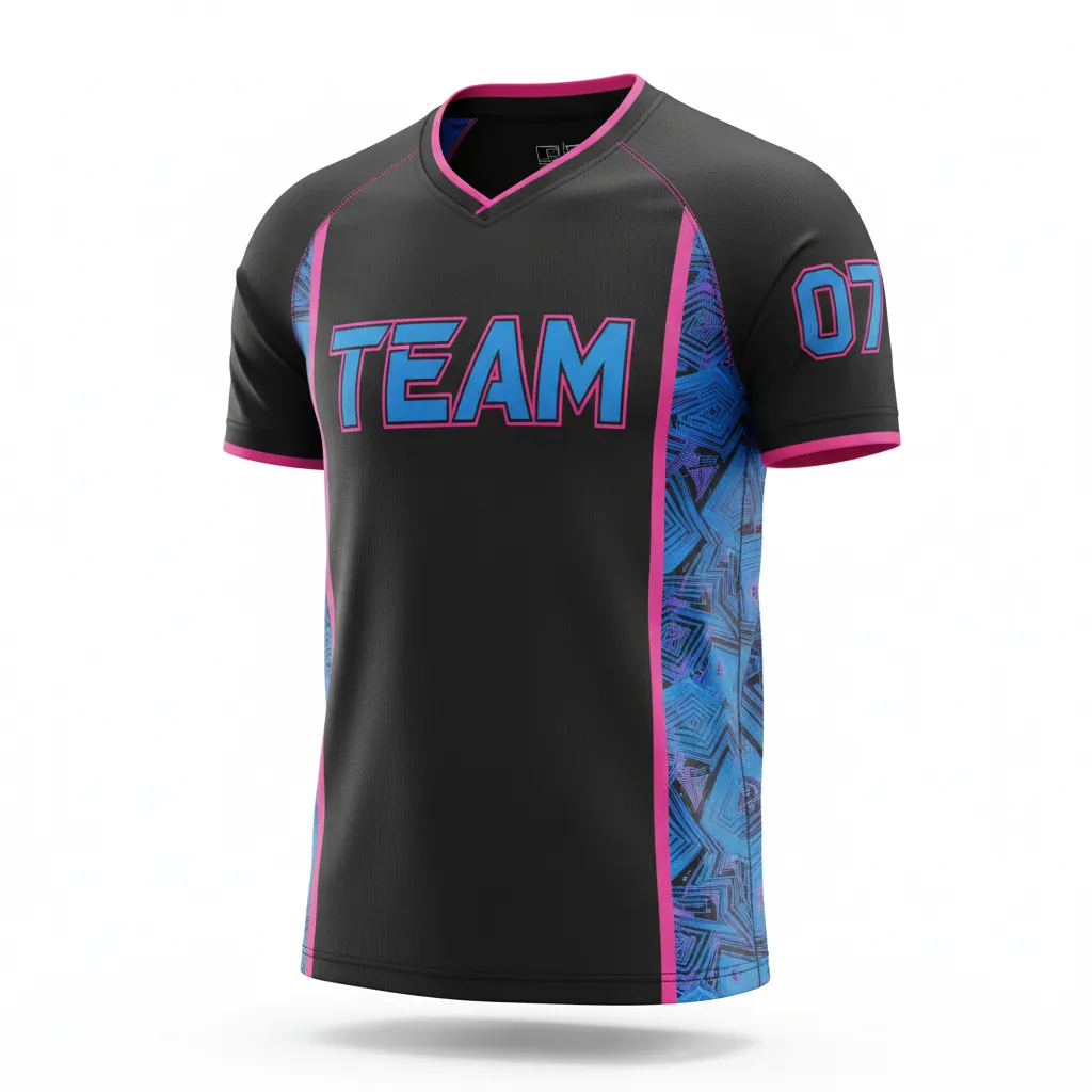 Custom Esports Short Sleeve Esports Jersey - Blue, Pink - Ss All Blacks Electric Hot - Front View - Kinexa Sportswear
