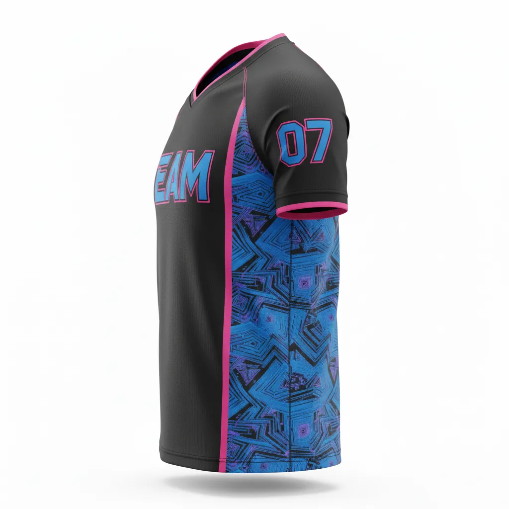 Custom Esports Short Sleeve Esports Jersey - Blue, Pink - Ss All Blacks Electric Hot - Side View - Kinexa Sportswear