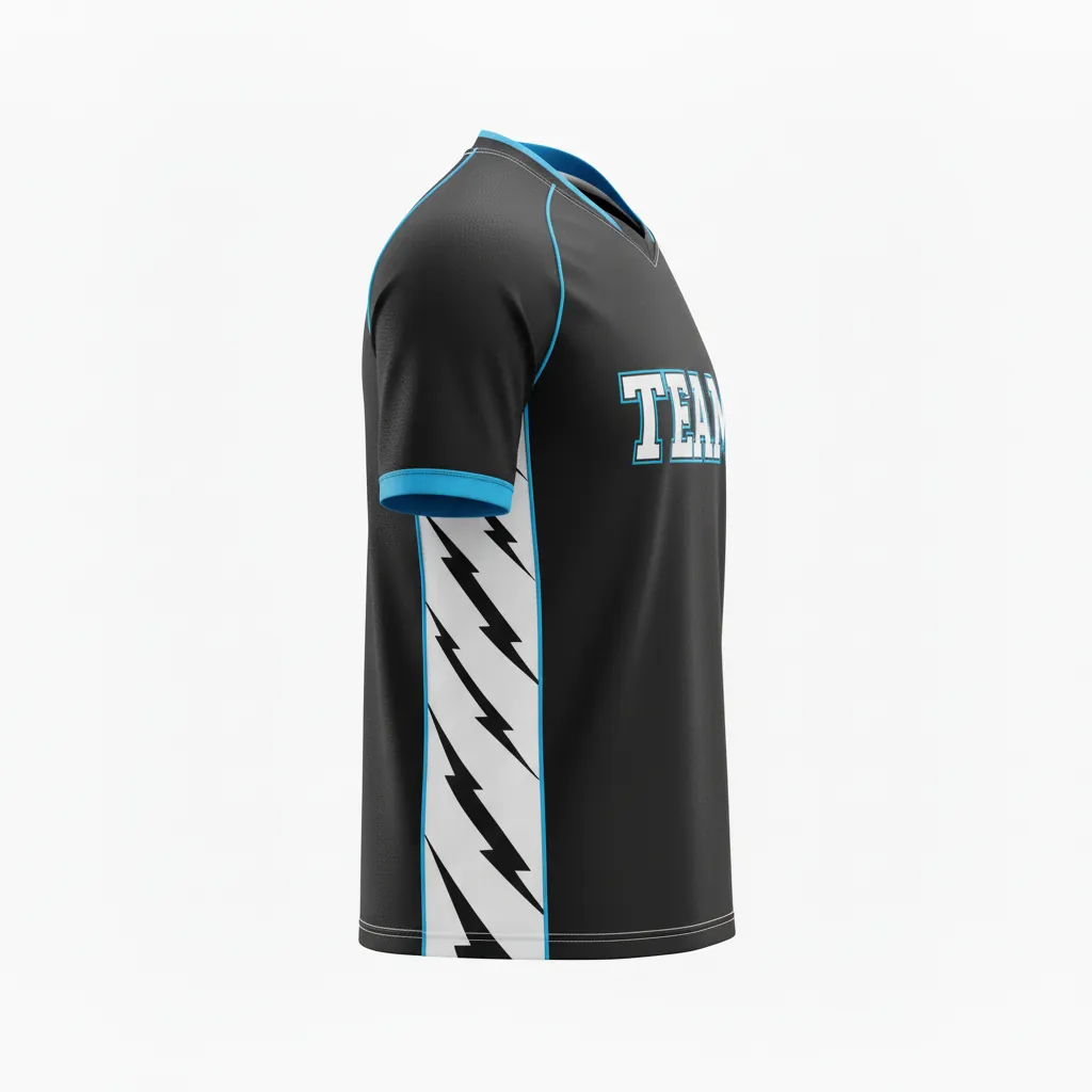 Custom Esports Short Sleeve Esports Jersey - White, Blue - Ss All Blacks Electric - Side View - Kinexa Sportswear