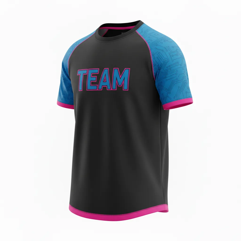 Custom Esports Short Sleeve T Shirt - Blue, Pink - Ss Tshirt All Blacks Electric Hot - Front View - Kinexa Sportswear