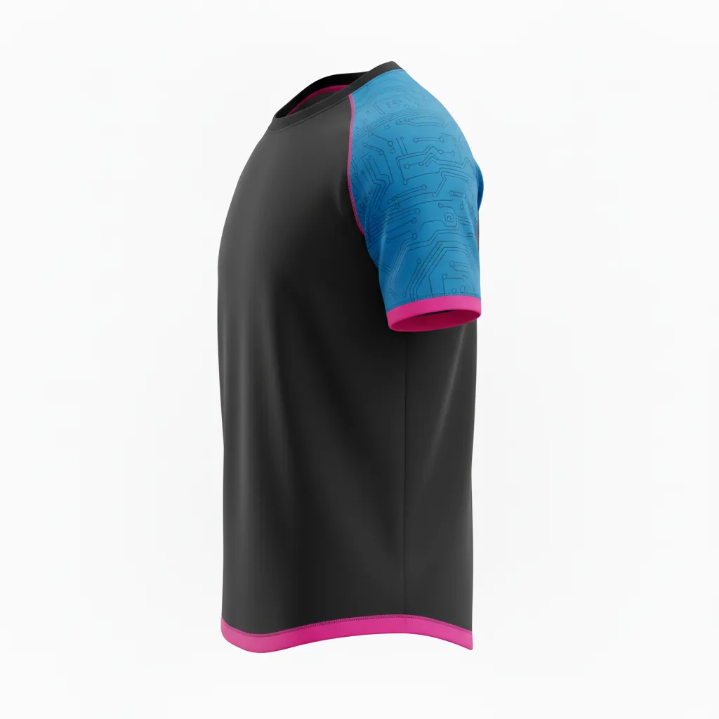 Custom Esports Short Sleeve T Shirt - Blue, Pink - Ss Tshirt All Blacks Electric Hot - Side View - Kinexa Sportswear