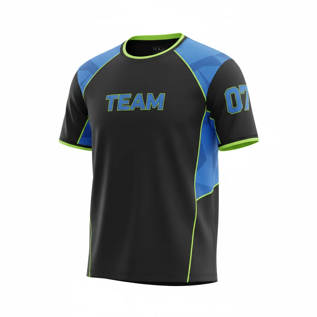 Custom Esports Short Sleeve T Shirt - Blue, Green - Ss Tshirt All Blacks Electric Neon - Front View - Kinexa Sportswear