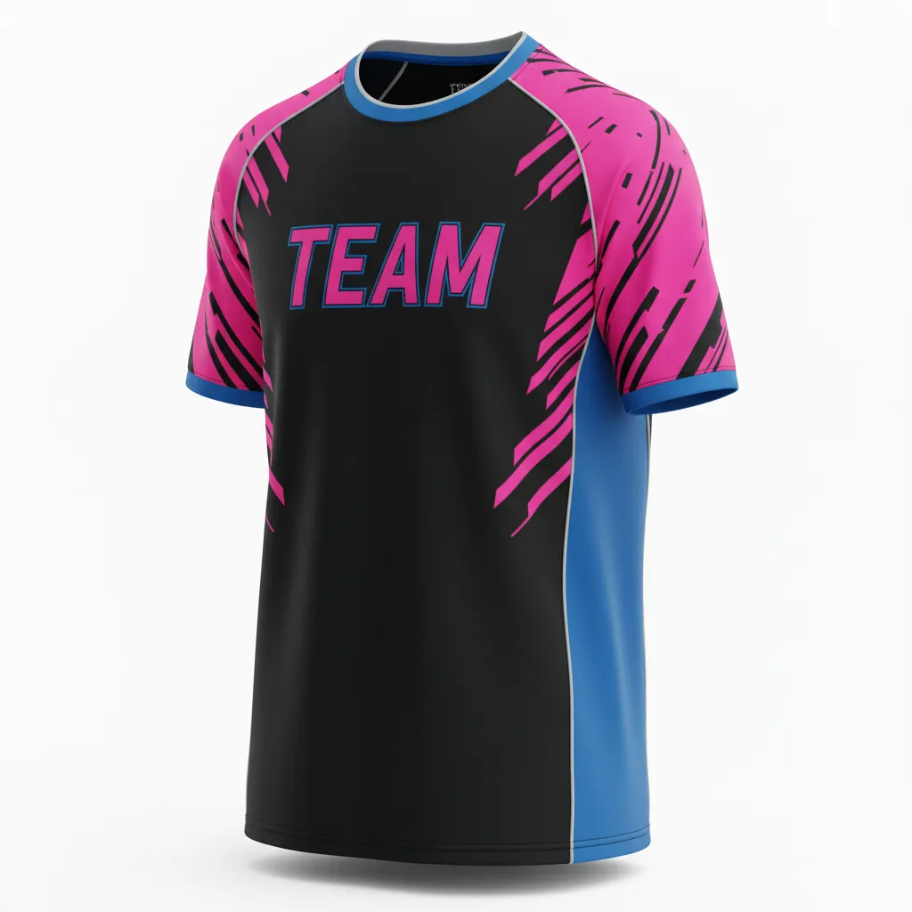 Custom Esports Short Sleeve T Shirt - Pink, Blue - Ss Tshirt All Blacks Hot Electric - Front View - Kinexa Sportswear