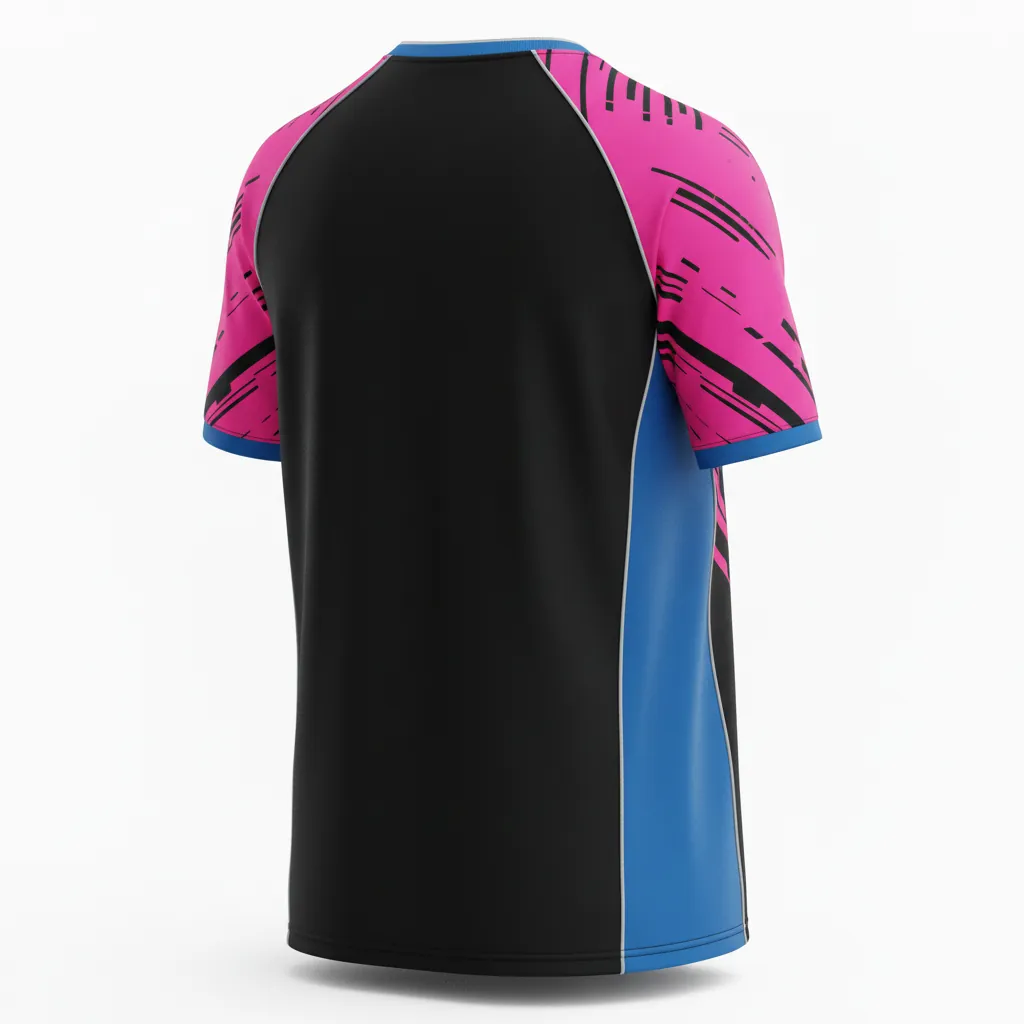 Custom Esports Short Sleeve T Shirt - Pink, Blue - Ss Tshirt All Blacks Hot Electric - Side View - Kinexa Sportswear