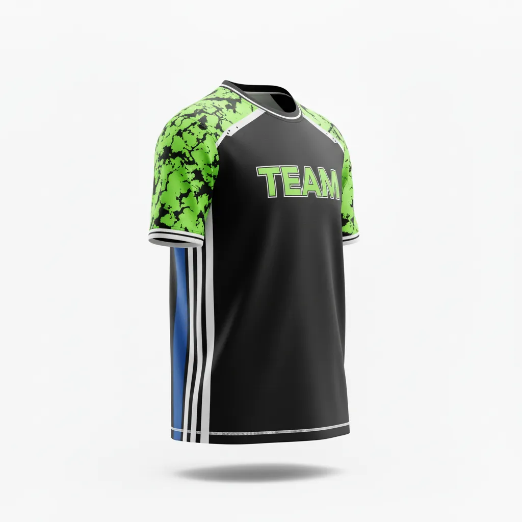 Custom Esports Short Sleeve T Shirt - Green, White - Ss Tshirt All Blacks Neon - Side View - Kinexa Sportswear