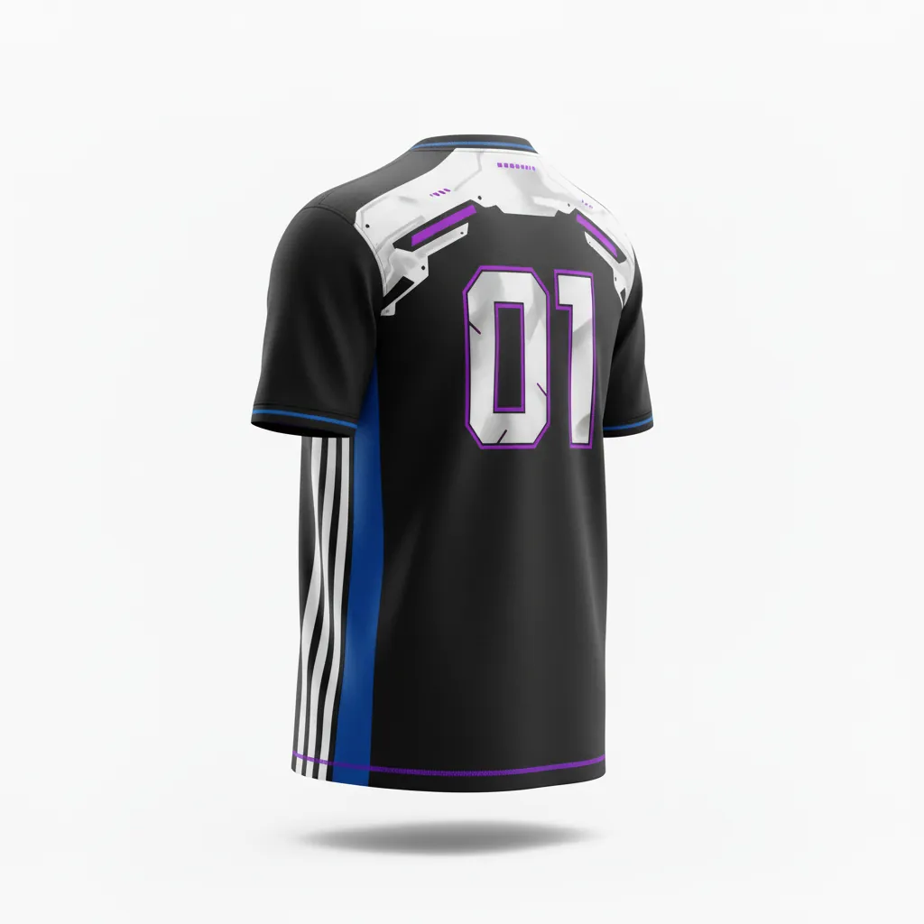 Custom Esports Short Sleeve T Shirt - Silver, Purple - Ss Tshirt All Blacks Cyber - Back View - Kinexa Sportswear