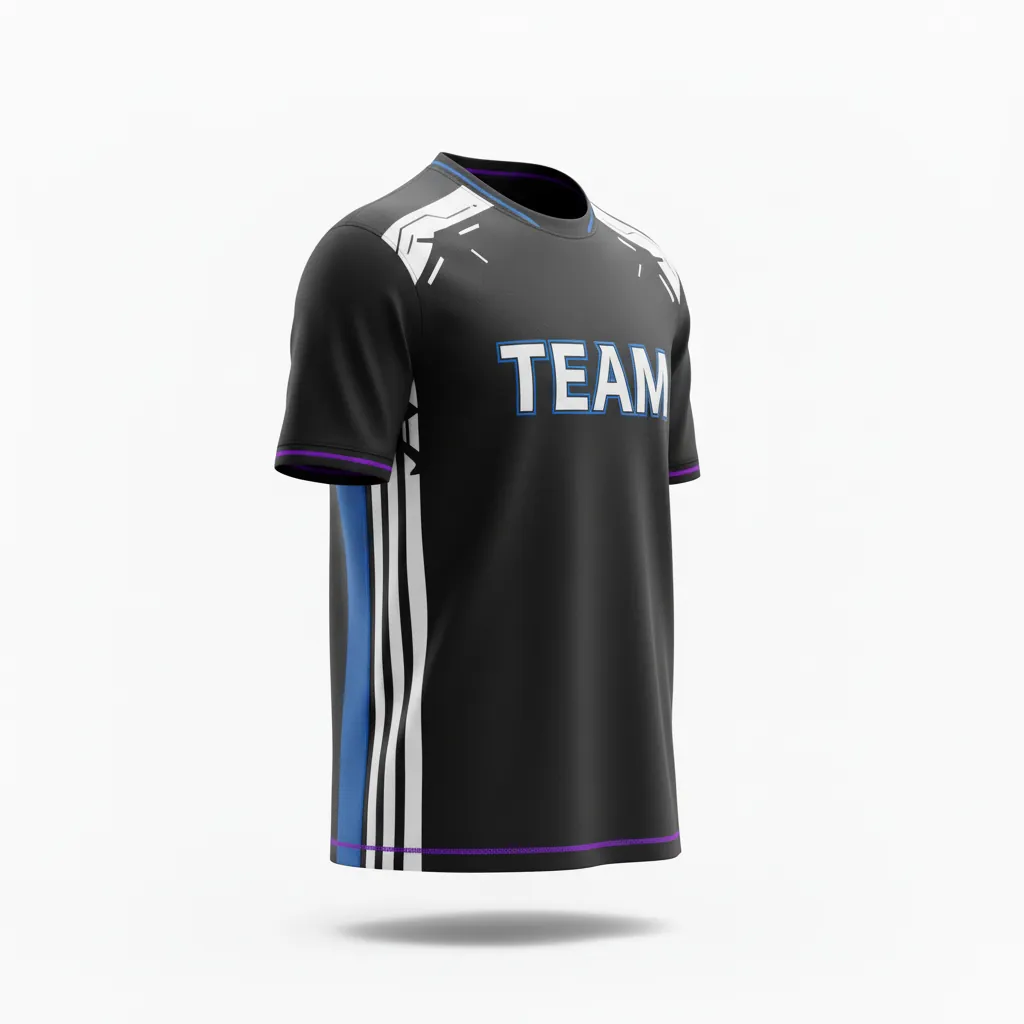 Custom Esports Short Sleeve T Shirt - Silver, Purple - Ss Tshirt All Blacks Cyber - Side View - Kinexa Sportswear