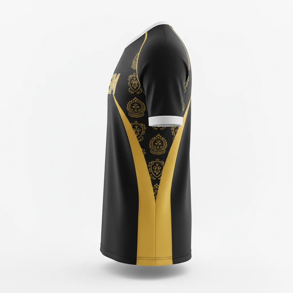 Custom Esports Short Sleeve T Shirt - Gold, White - Ss Tshirt All Blacks Vegas - Side View - Kinexa Sportswear