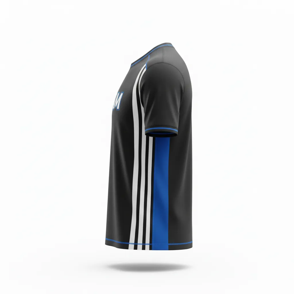 Custom Esports Short Sleeve T Shirt - White, Blue - Ss Tshirt All Blacks Electric - Side View - Kinexa Sportswear