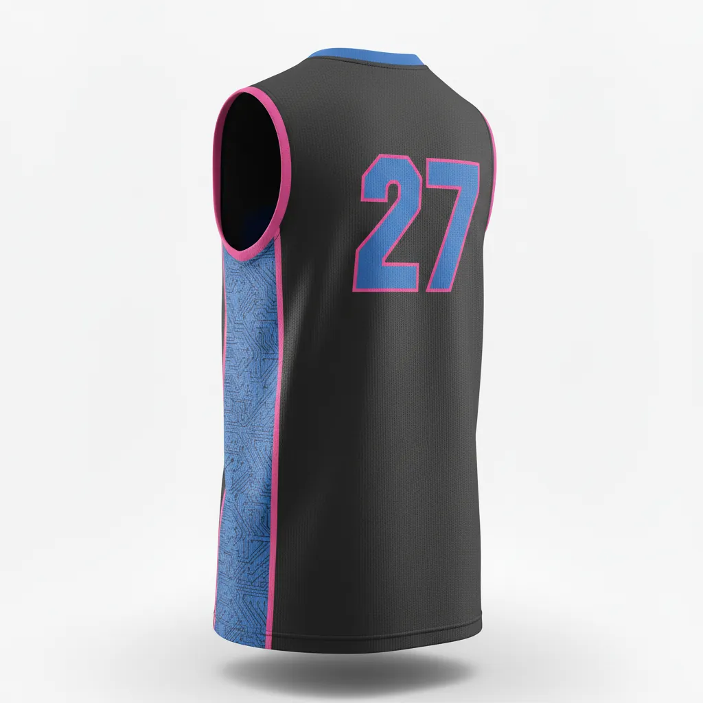 Custom Esports Sleeveless Esports Jersey - Blue, Pink - All Blacks Electric Hot - Back View - Kinexa Sportswear