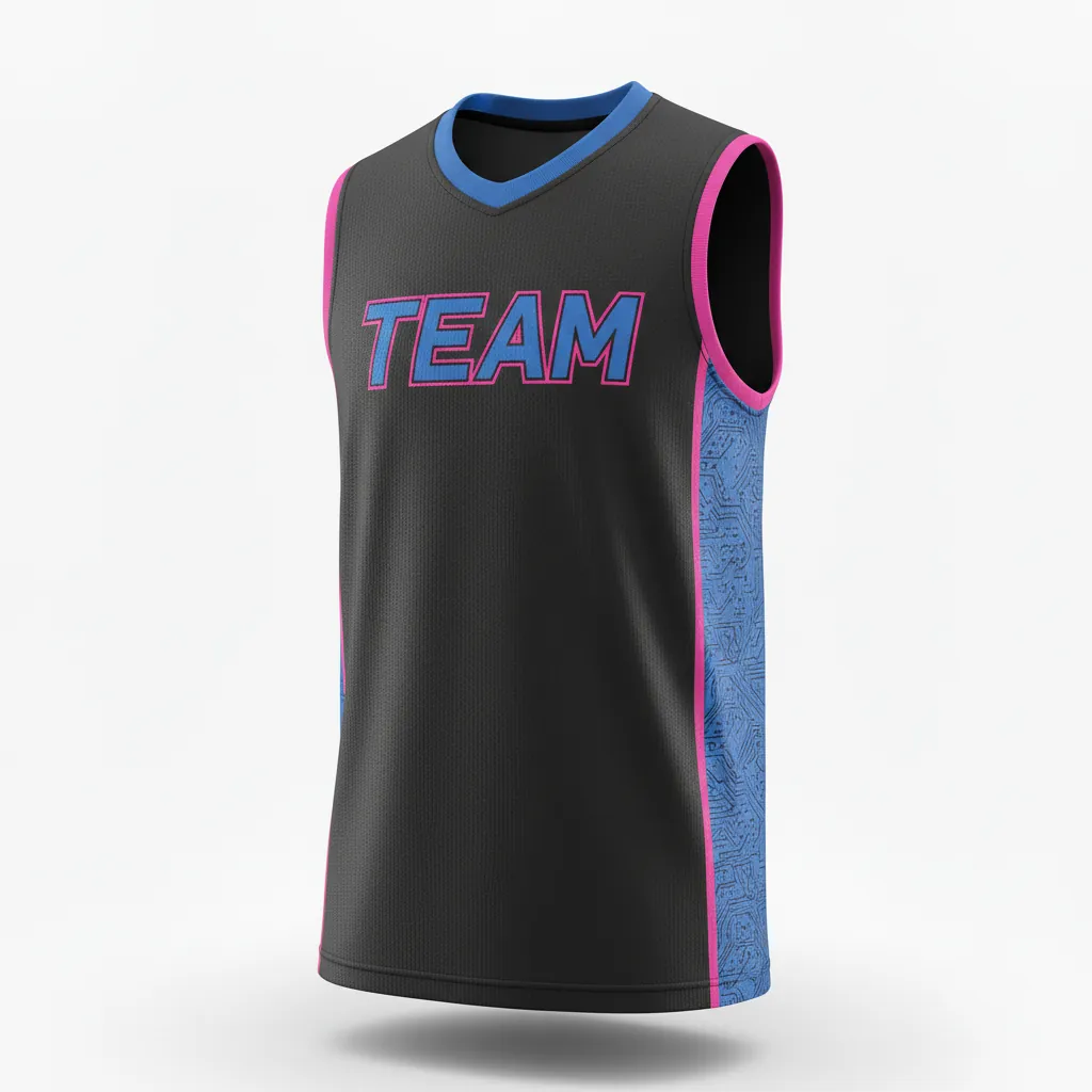 Custom Esports Sleeveless Esports Jersey - Blue, Pink - All Blacks Electric Hot - Front View - Kinexa Sportswear
