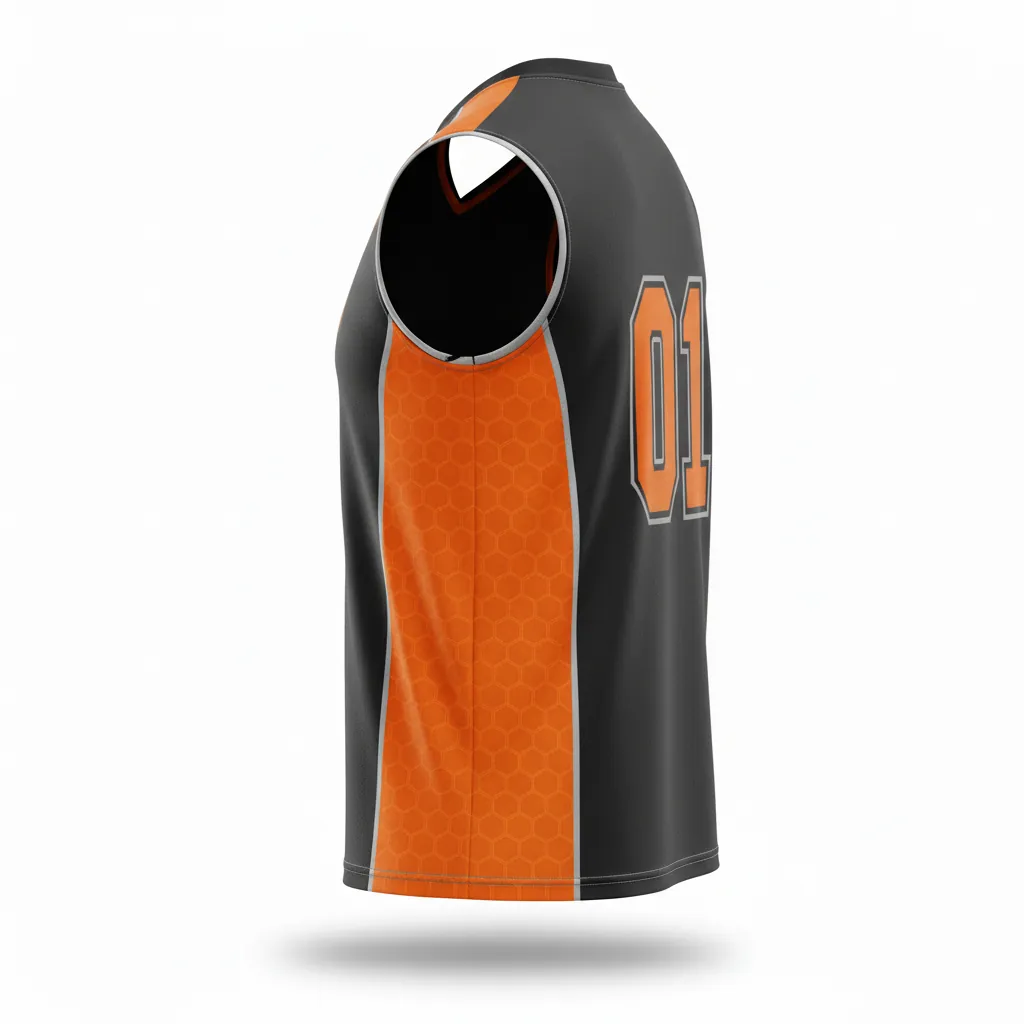 Custom Esports Sleeveless Esports Jersey - Orange, Silver - All Blacks Flame - Side View - Kinexa Sportswear