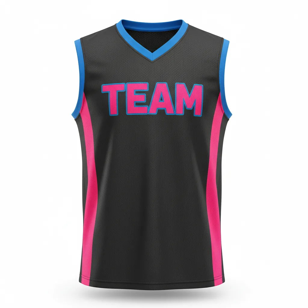 Custom Esports Sleeveless Esports Jersey - Pink, Blue - All Blacks Hot Electric - Front View - Kinexa Sportswear