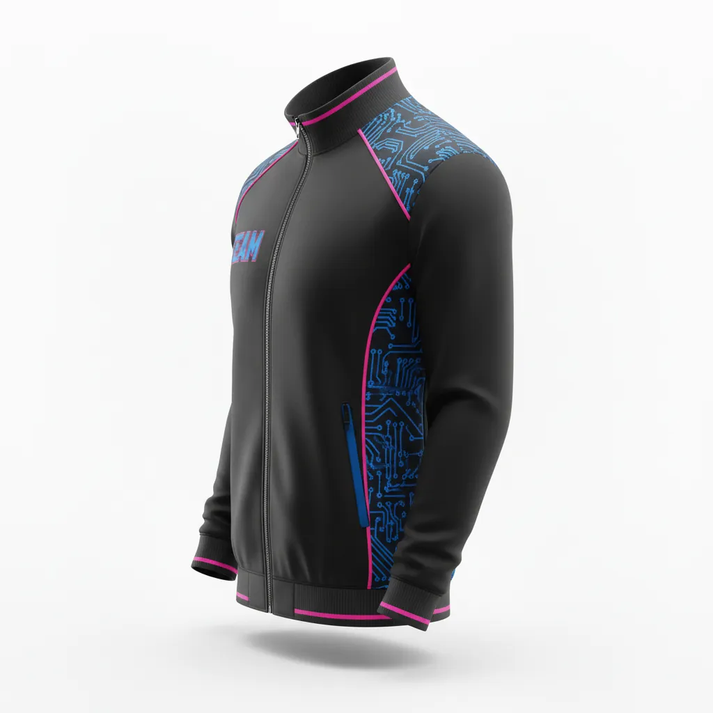 Custom Esports Track Jacket - Blue, Pink - All Blacks Electric Hot - Side View - Kinexa Sportswear