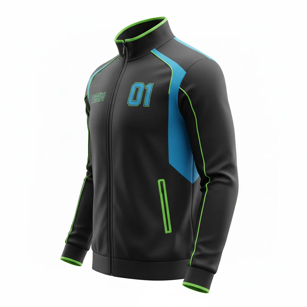 Custom Esports Track Jacket - Blue, Green - All Blacks Electric Neon - Side View - Kinexa Sportswear