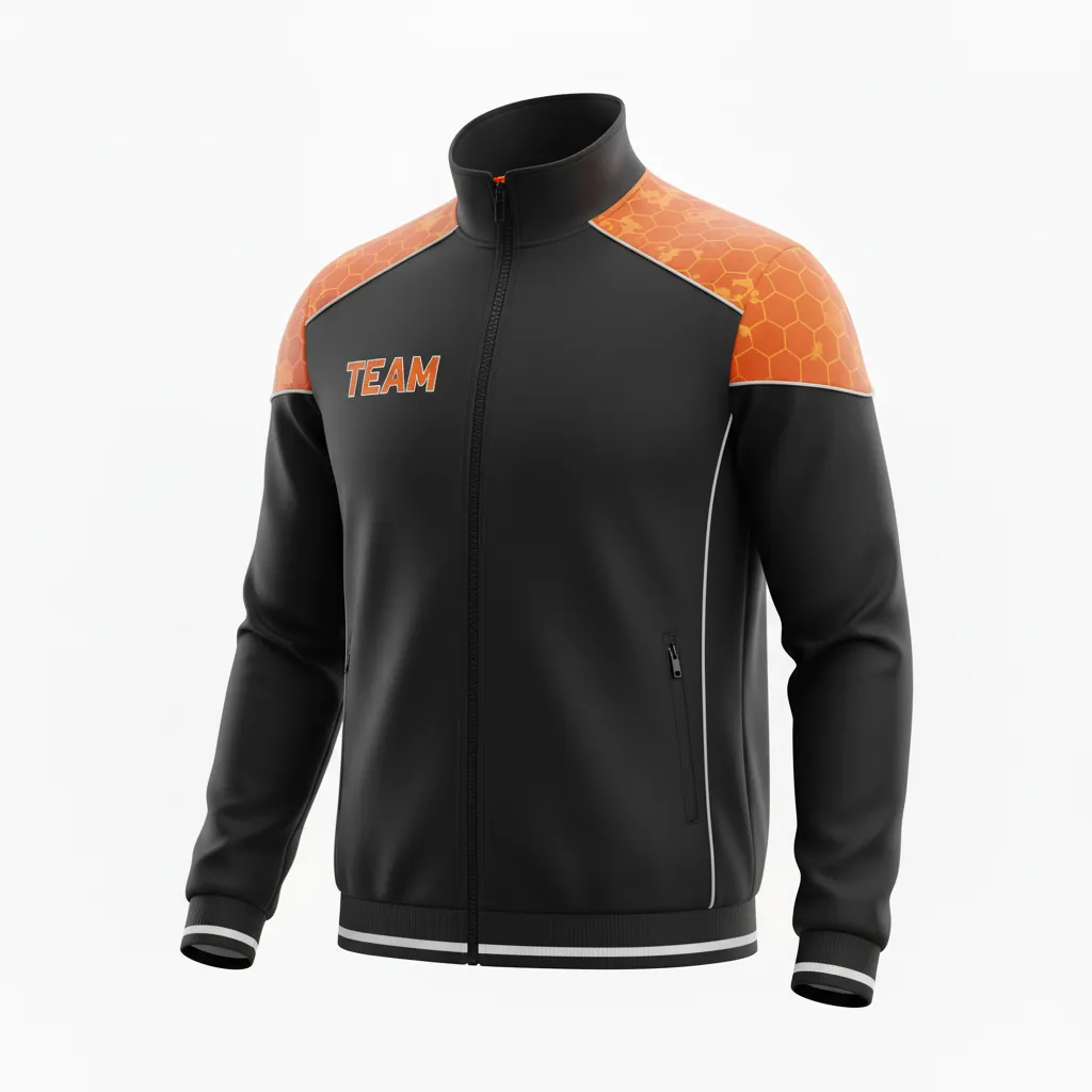 Custom Esports Track Jacket - Orange, Silver - All Blacks Flame - Front View - Kinexa Sportswear