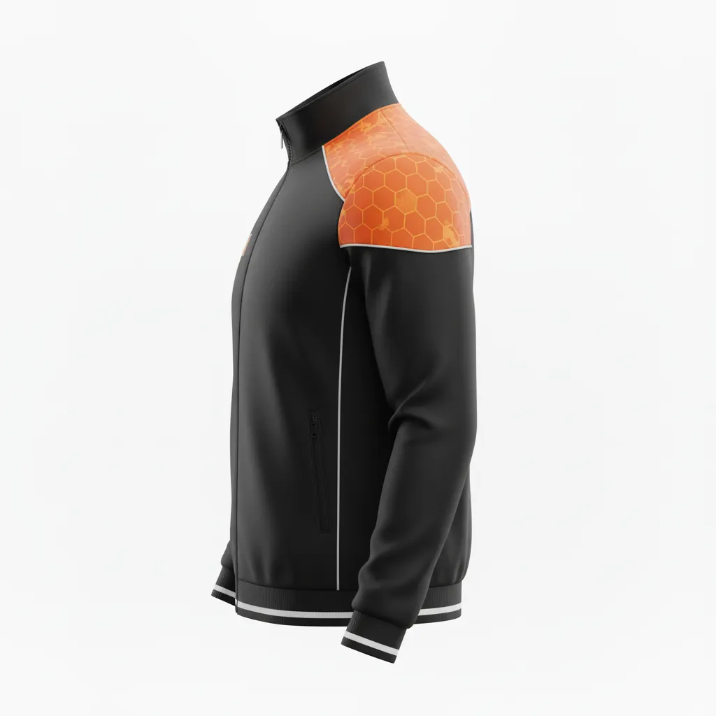 Custom Esports Track Jacket - Orange, Silver - All Blacks Flame - Side View - Kinexa Sportswear