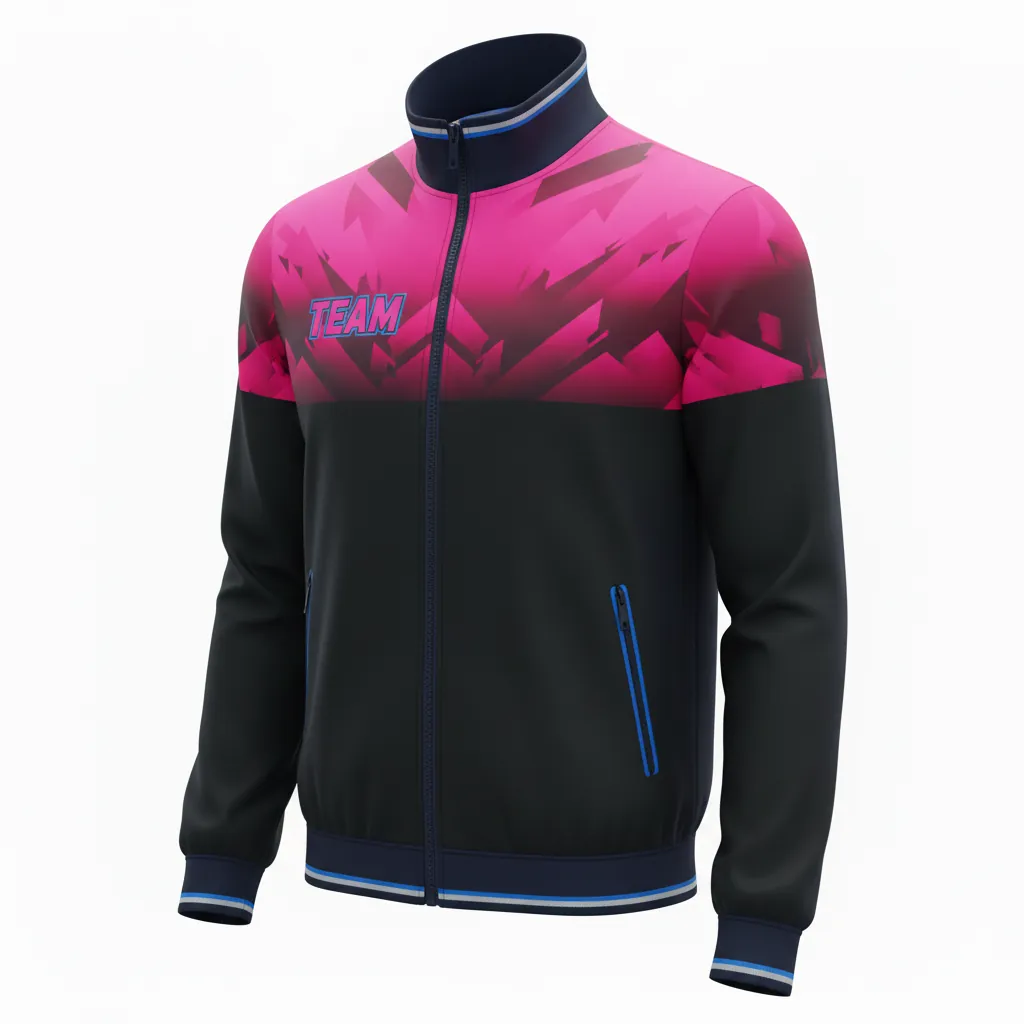 Custom Esports Track Jacket - Pink, Blue - All Blacks Hot Electric - Front View - Kinexa Sportswear
