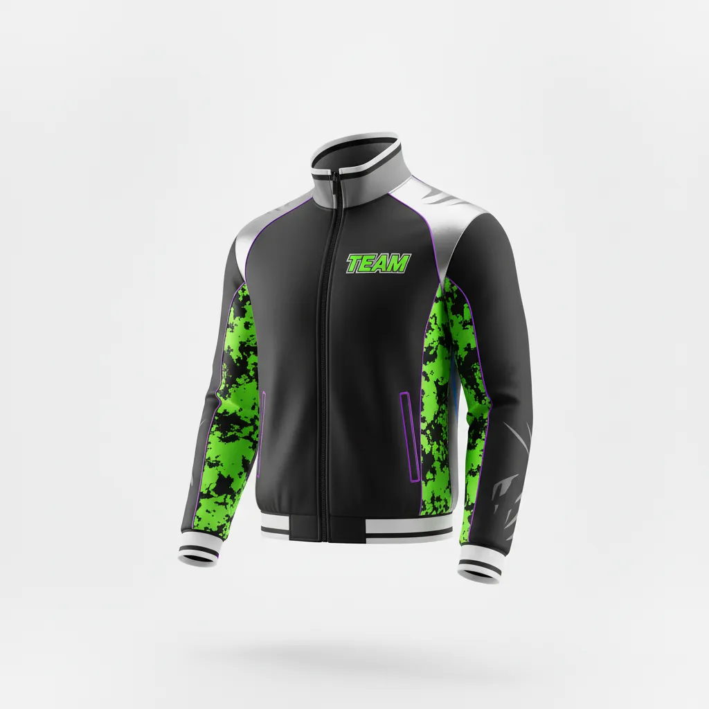Custom Esports Track Jacket - Green, White - All Blacks Neon - Front View - Kinexa Sportswear
