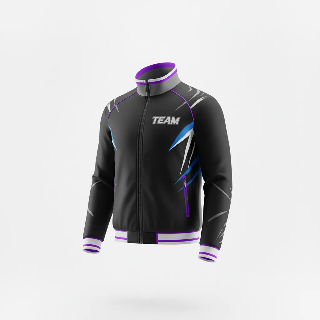 Custom Esports Track Jacket - Silver, Purple - All Blacks Cyber - Front View - Kinexa Sportswear