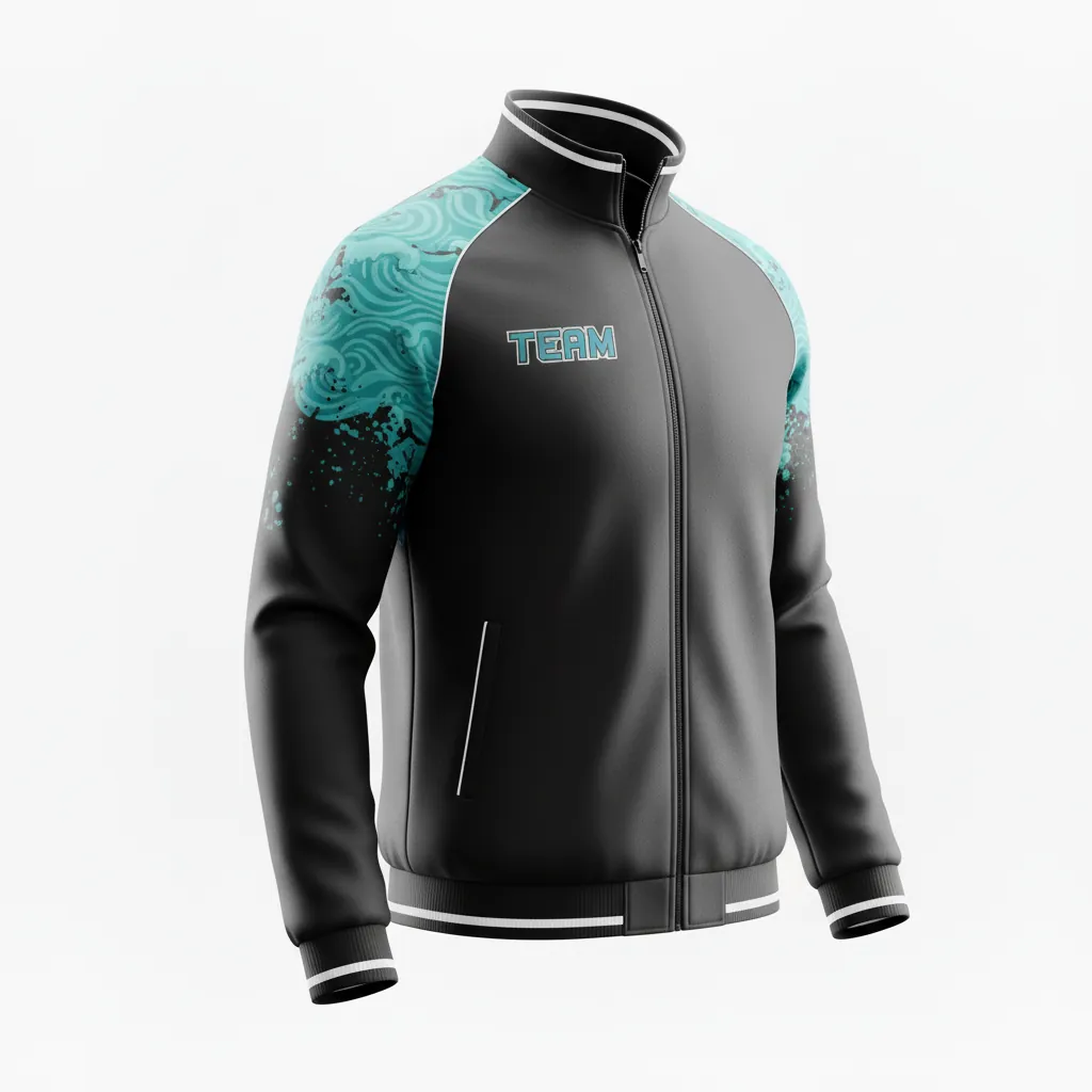 Custom Esports Track Jacket - Teal, White - All Blacks - Front View - Kinexa Sportswear
