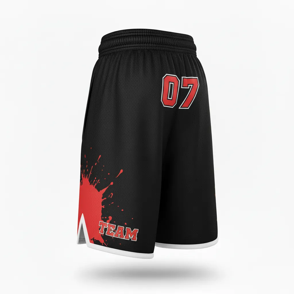 Custom Esports Training Shorts - Red, White - Perf All Blacks Athletic - Front View - Kinexa Sportswear