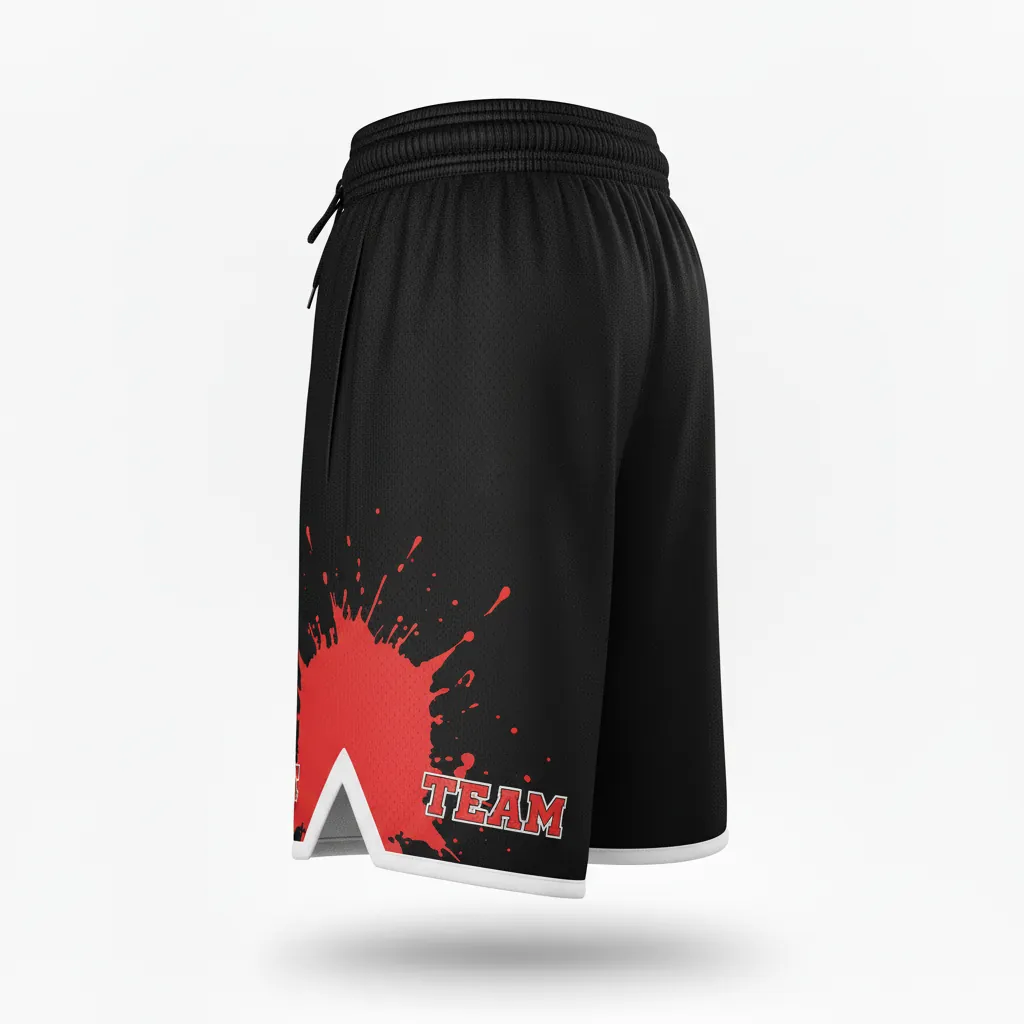 Custom Esports Training Shorts - Red, White - Perf All Blacks Athletic - Side View - Kinexa Sportswear