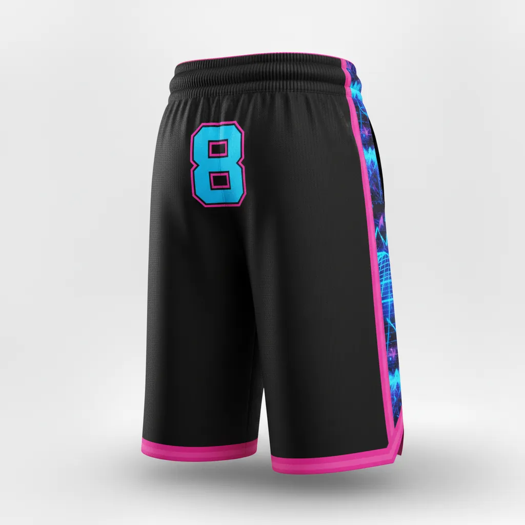 Custom Esports Training Shorts - Blue, Pink - Perf All Blacks Electric Hot - Back View - Kinexa Sportswear