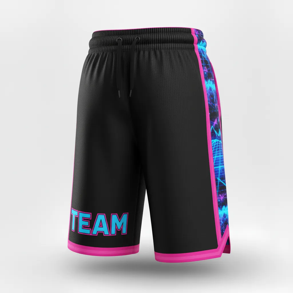 Custom Esports Training Shorts - Blue, Pink - Perf All Blacks Electric Hot - Front View - Kinexa Sportswear