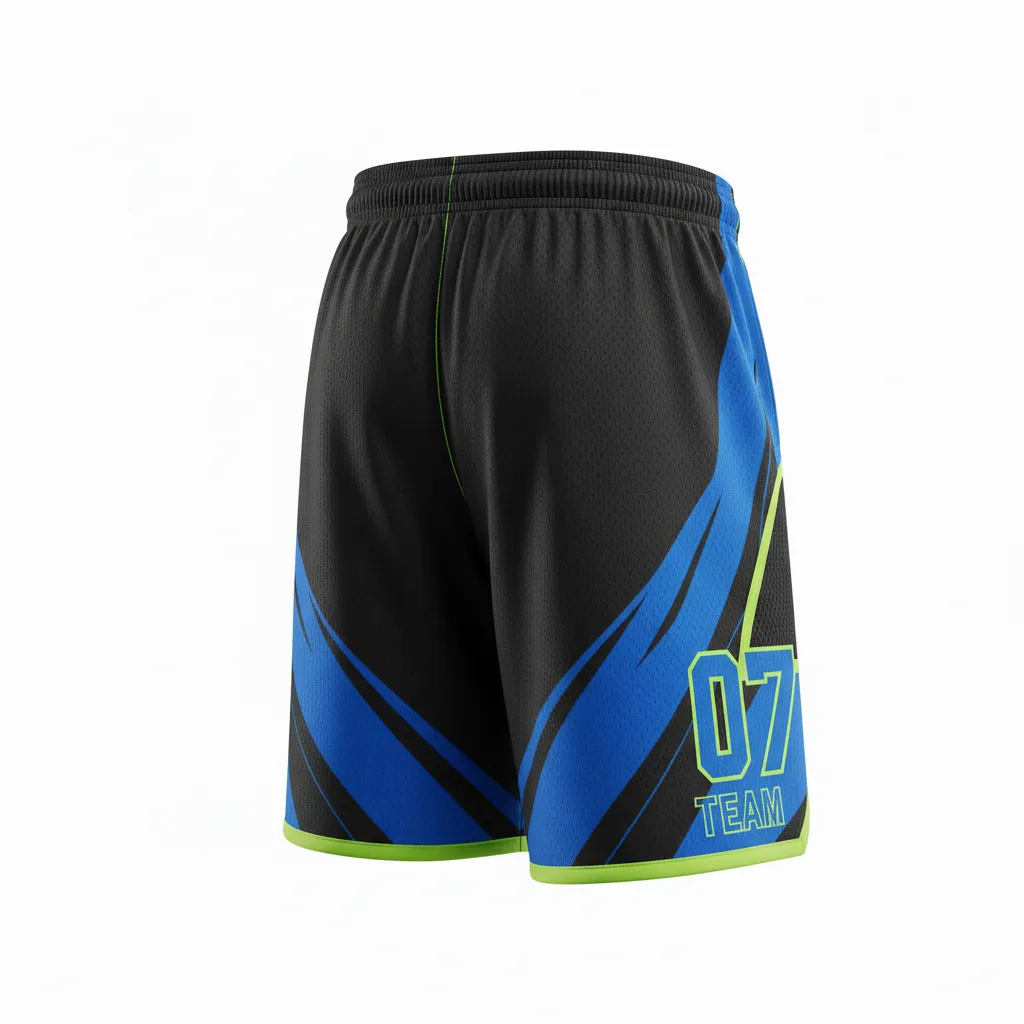 Custom Esports Training Shorts - Blue, Green - Perf All Blacks Electric Neon - Back View - Kinexa Sportswear