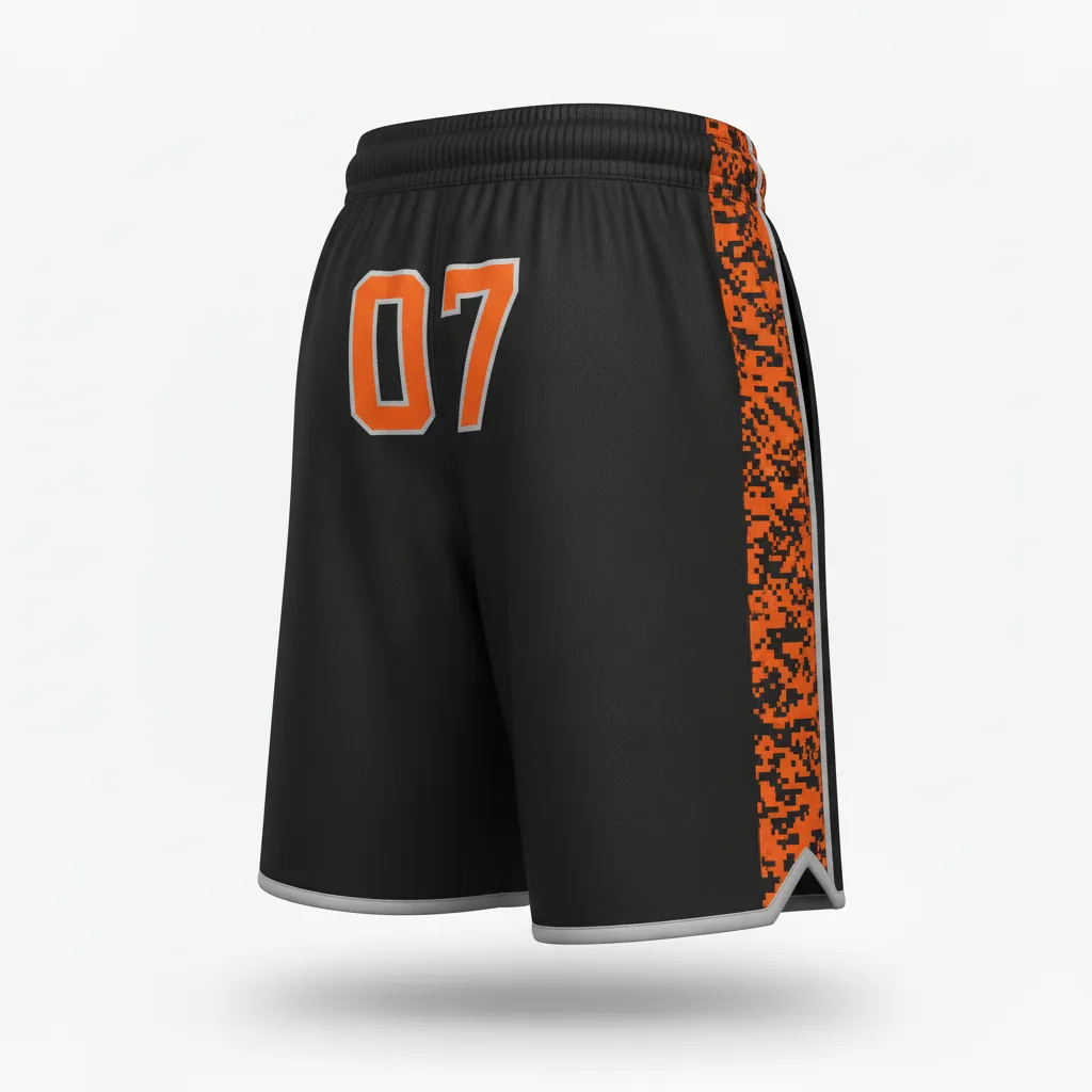 Custom Esports Training Shorts - Orange, Silver - Perf All Blacks Flame - Back View - Kinexa Sportswear