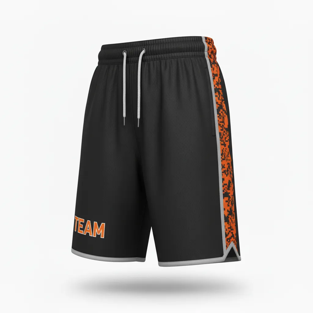 Custom Esports Training Shorts - Orange, Silver - Perf All Blacks Flame - Front View - Kinexa Sportswear