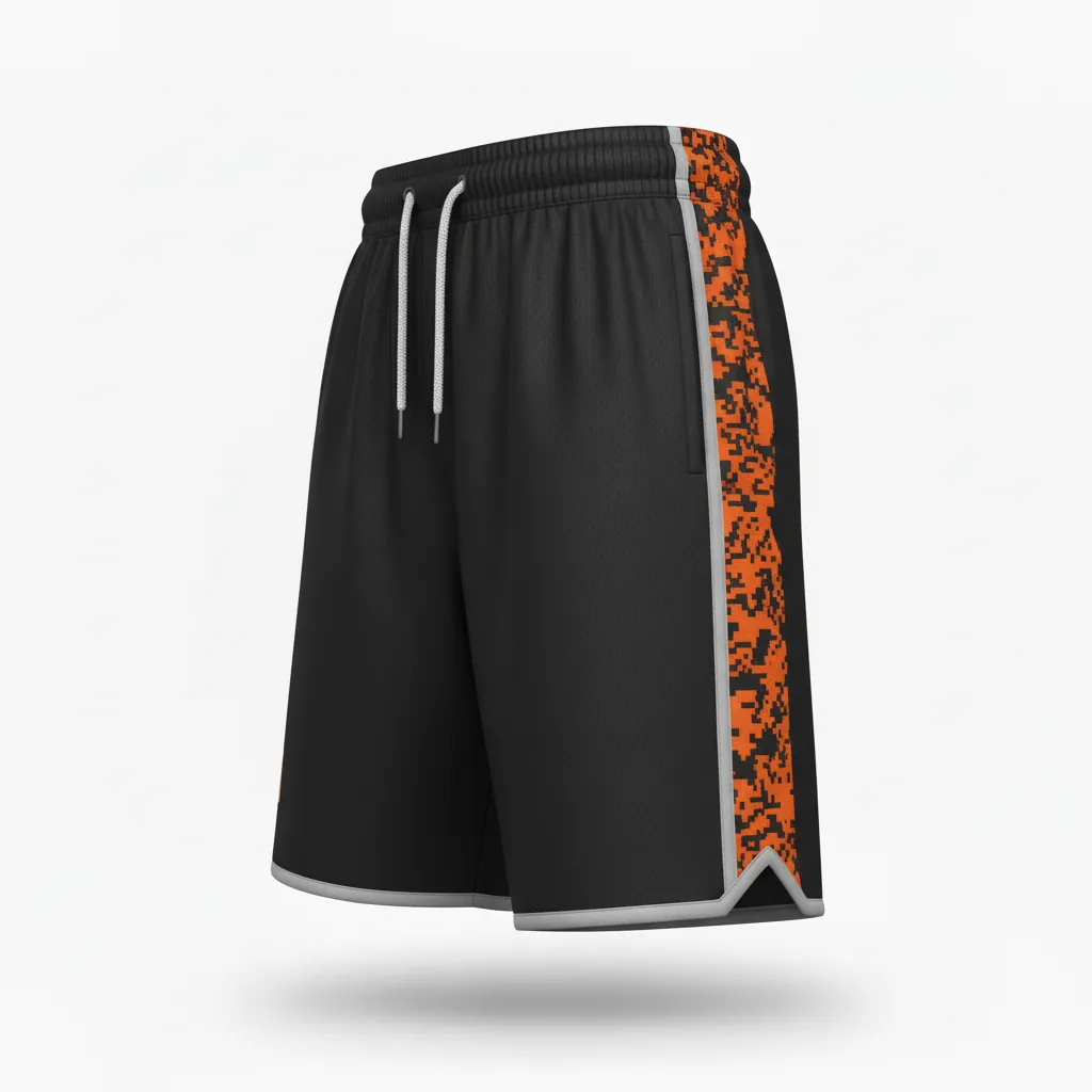 Custom Esports Training Shorts - Orange, Silver - Perf All Blacks Flame - Side View - Kinexa Sportswear