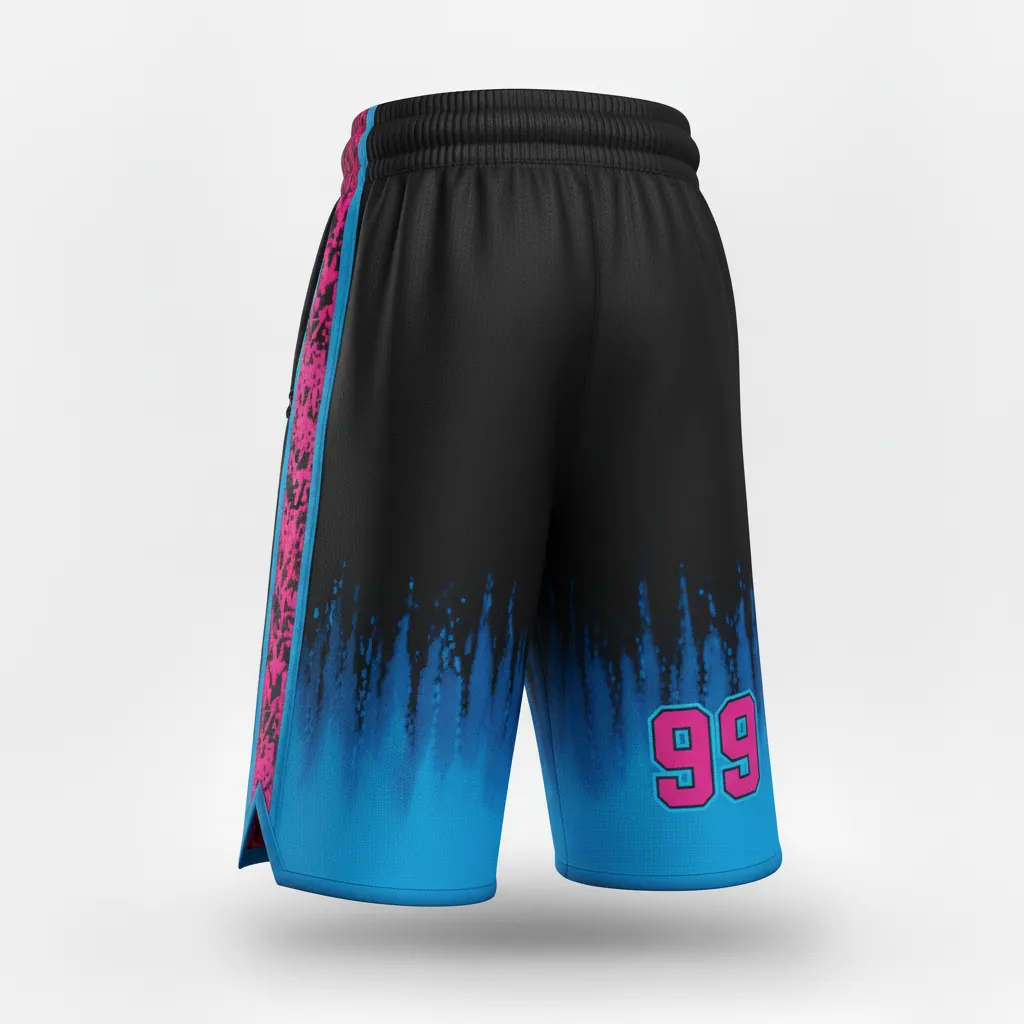 Custom Esports Training Shorts - Pink, Blue - Perf All Blacks Hot Electric - Back View - Kinexa Sportswear