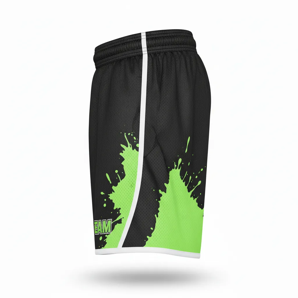 Custom Esports Training Shorts - Green, White - Perf All Blacks Neon - Side View - Kinexa Sportswear