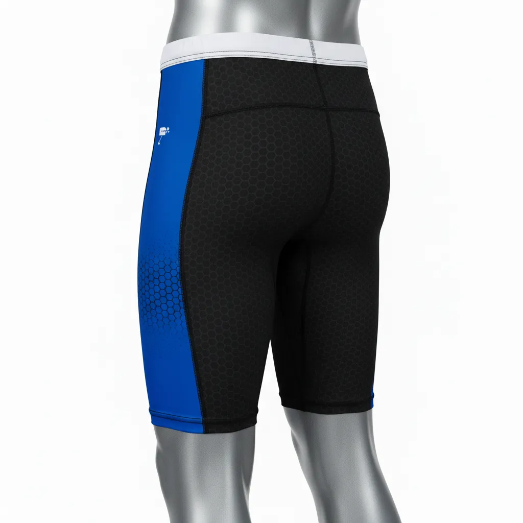 Custom Flag Football 7v7 Compression Shorts - Black - Royal Hexagon - Back View - Kinexa Sportswear