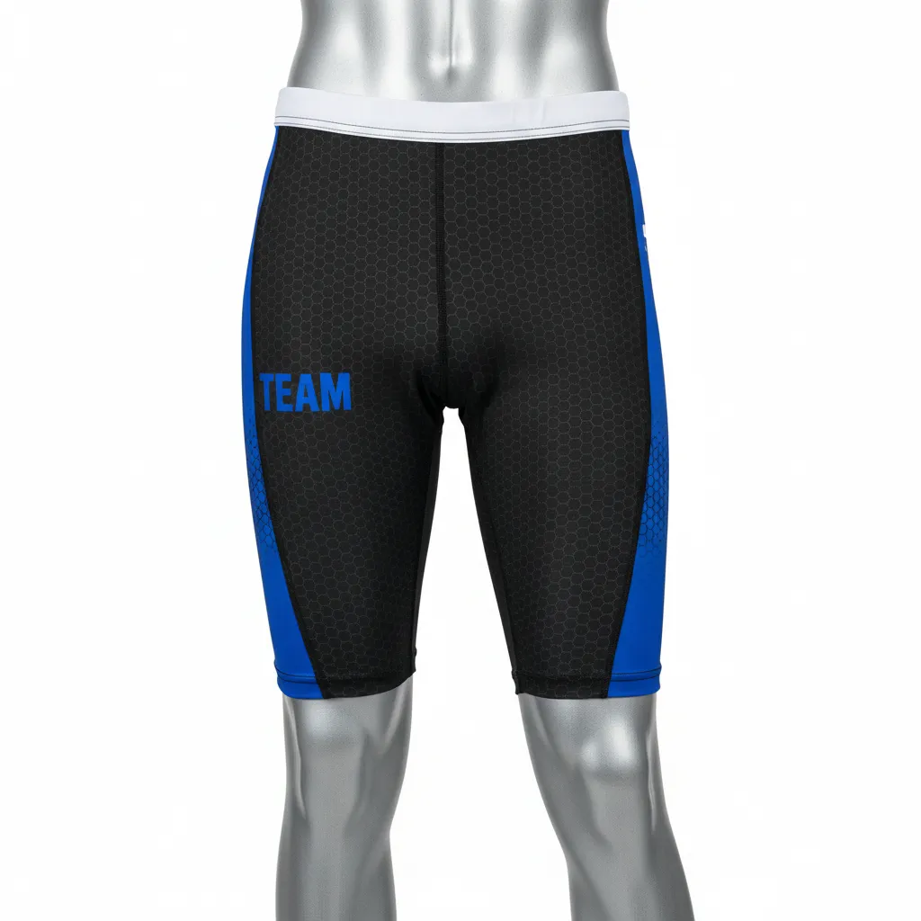 Custom Flag Football 7v7 Compression Shorts - Black - Royal Hexagon - Front View - Kinexa Sportswear