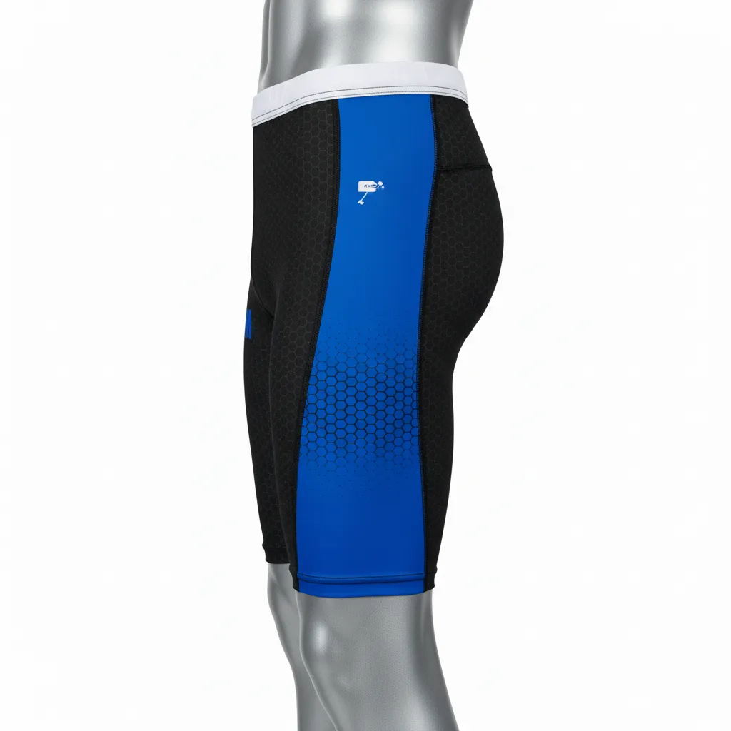 Custom Flag Football 7v7 Compression Shorts - Black - Royal Hexagon - Side View - Kinexa Sportswear