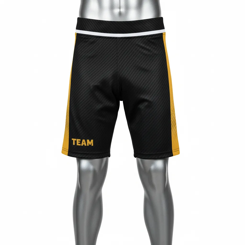 Custom Flag Football 7v7 Compression Shorts - Black, Gold - Vegas Carbon - Front View - Kinexa Sportswear