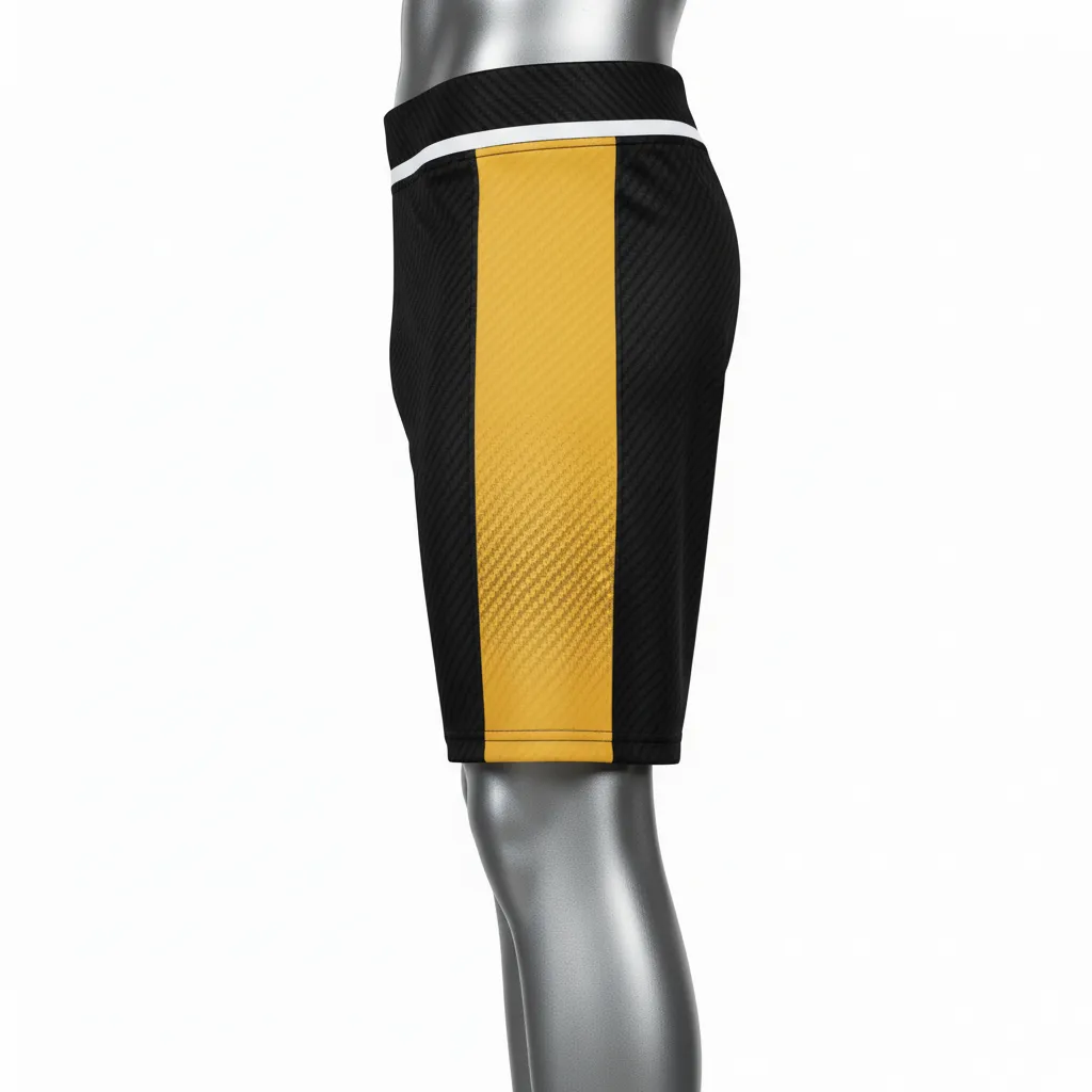 Custom Flag Football 7v7 Compression Shorts - Black, Gold - Vegas Carbon - Side View - Kinexa Sportswear