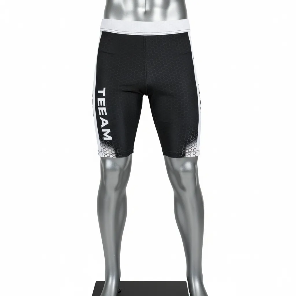 Custom Flag Football 7v7 Compression Shorts - Black, White - Hexagon - Front View - Kinexa Sportswear