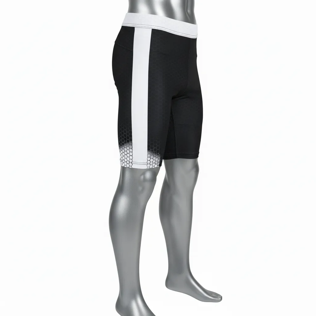 Custom Flag Football 7v7 Compression Shorts - Black, White - Hexagon - Side View - Kinexa Sportswear