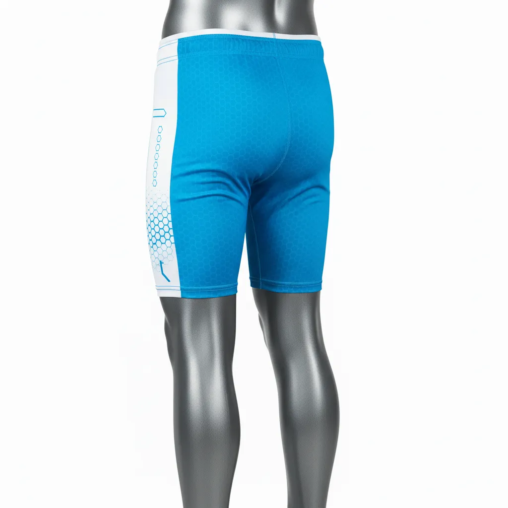 Custom Flag Football 7v7 Compression Shorts - White - Cyan Honeycomb - Back View - Kinexa Sportswear