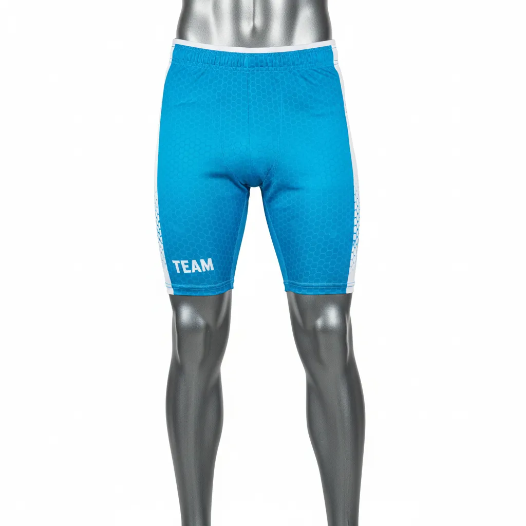 Custom Flag Football 7v7 Compression Shorts - White - Cyan Honeycomb - Front View - Kinexa Sportswear