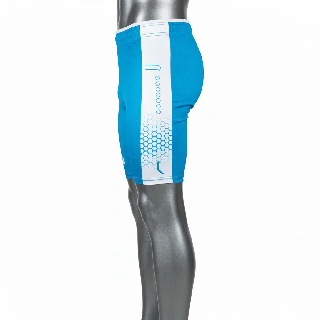 Custom Flag Football 7v7 Compression Shorts - White - Cyan Honeycomb - Side View - Kinexa Sportswear