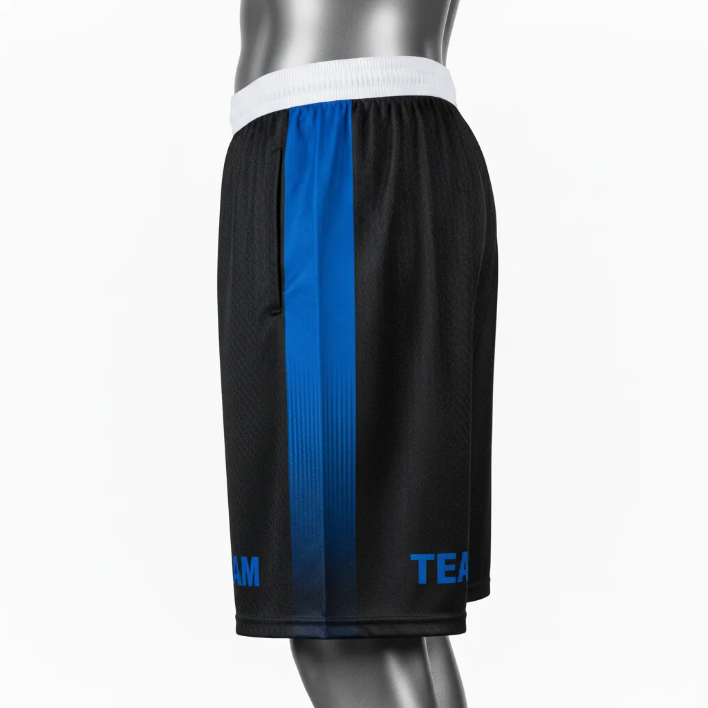 Custom Flag Football Athletic Shorts - Black - Royal Hexagon - Side View - Kinexa Sportswear