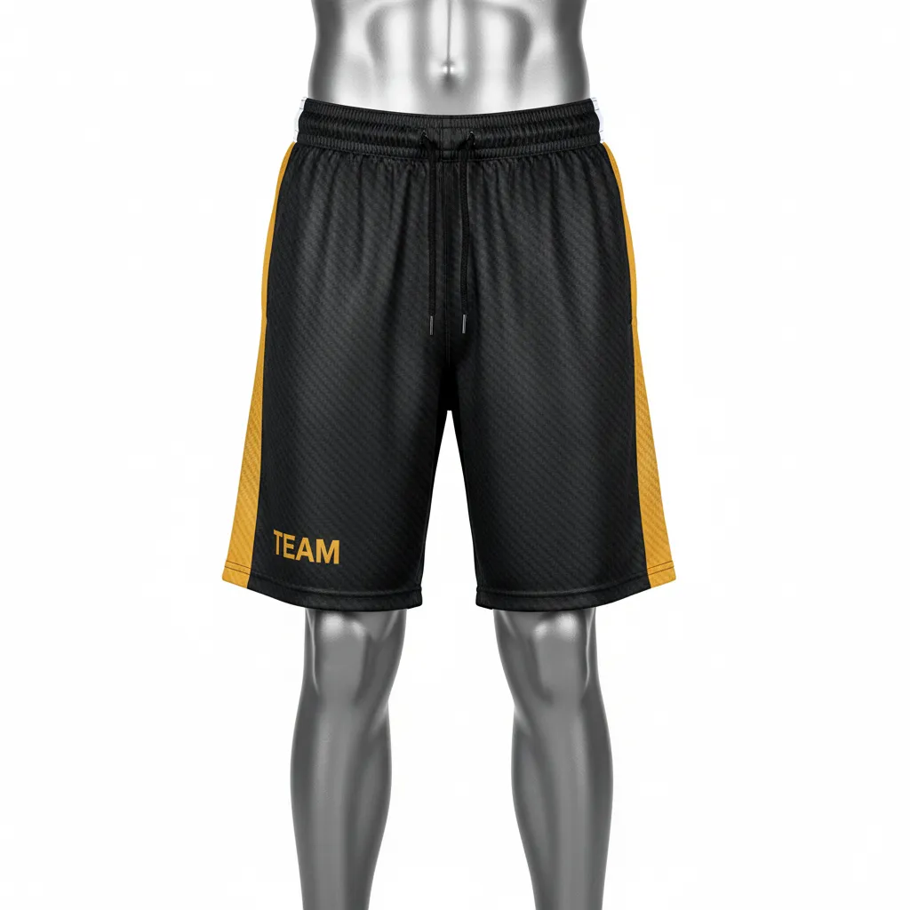 Custom Flag Football Athletic Shorts - Black, Gold - Vegas Carbon - Front View - Kinexa Sportswear