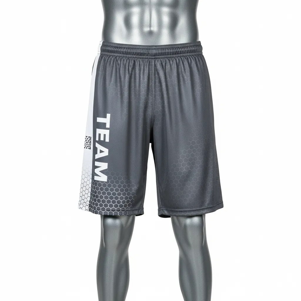Custom Flag Football Athletic Shorts - Black, White - Hexagon - Front View - Kinexa Sportswear