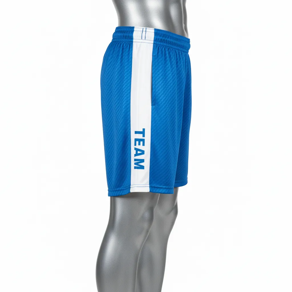 Custom Flag Football Athletic Shorts - Blue, White - Columbia Carbon - Side View - Kinexa Sportswear